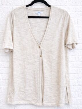 Croft & Barrow Beige Short Sleeve Cardigan Button Front Women’s Large